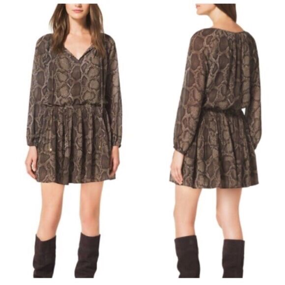 MICHAEL KORS python print pleated peasant dress - Picture 1 of 6